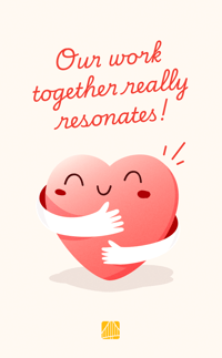 Smiling heart hugging itself below "Our work together really resonates!", representing hybrid and digital healthcare with medbridge.