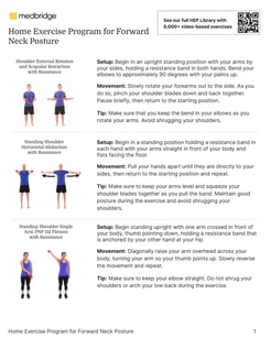 Instruction sheet on forward neck posture exercises with resistance bands from medbridge.