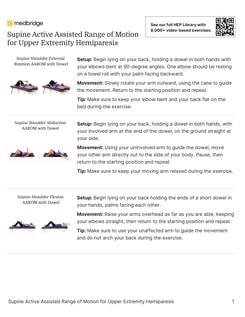 Guide on supine assisted upper extremity exercises with a dowel for hemiparesis from medbridge.