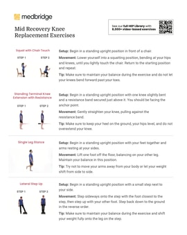 Explore mid-recovery knee exercises including Squat with Chair Touch, from medbridge's hybrid care guide.