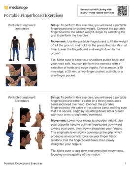 A man using a fingerboard shows how digital tools like medbridge help with isometric holds and eccentric lowering.