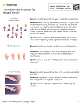 Explore our Medbridge guide for trigger finger exercises, including Seated Gliding Tendon and Thumb Opposition.