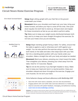 Discover our exercise program with sit-to-stand and modified push-up guidance; enhance your fitness journey with medbridge's digital tools.