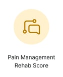 Yellow circle with a speech bubble and nodes above 'Pain Management Rehab Score' text for medbridge.