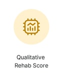 Icon of a microchip with a graph line labeled "Qualitative Rehab Score" on a light yellow circle.