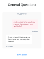 Screenshot of a conversation about exercise on June 28, 2023, mentioning Medbridge.