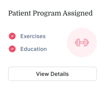 Notification screen for a patient program with exercises and education, featuring a dumbbell icon and a "View Details" button.