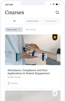 A wrist brace is fitted on a patient’s arm in a Medbridge course about patient engagement and digital healthcare strategies.