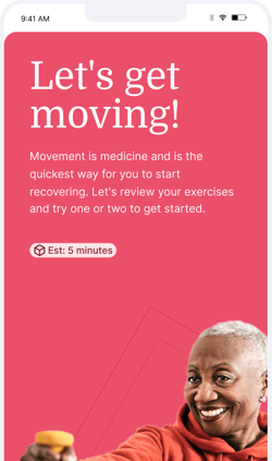 Smartphone displaying a fitness app and an older woman lifting weights, with medbridge branding.