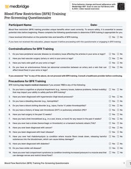 Blood Flow Restriction (BFR) Training Pre-Screening Questionnaire PDF