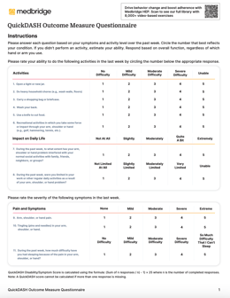 QuickDASH Outcome Measure Questionnaire PDF