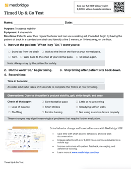 Timed Up & Go Test Scoring Worksheet
