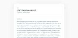 Screenshot of a Medbridge learning assessment page featuring a quiz on Tetralogy of Fallot in a newborn.