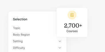 Medbridge course selection screen with categories and "2,700+ Courses" highlighted.