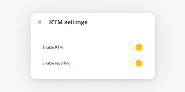 An RTM settings menu shows both "Enable RTM" and "Enable reporting" toggles switched on in medbridge software.