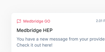 Notification from Medbridge GO about a new message and link prompt.