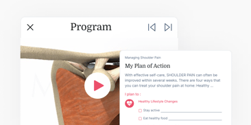 A diagram of a shoulder joint is next to a "My Plan of Action" text box on managing shoulder pain; courtesy of medbridge.