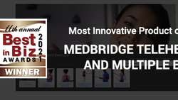 Award banner for medBridge Telehealth Virtual Visits, 2021 Best in Biz winner for Most Innovative Healthcare Product.