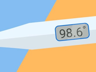 Digital thermometer reading 98.6°F against a blue and orange background with medbridge branding.