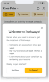 A mobile app welcome screen offers Pathways tips and has "Not Now" and "I'm Ready!" buttons at the bottom.