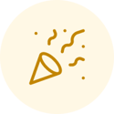Gold party popper icon with confetti on a light yellow circle, representing celebration in medbridge digital healthcare.