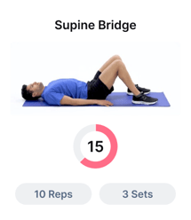 Man performing supine bridge exercise with 15 reps, 3 sets, for medbridge.