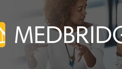 Two people talking with a medbridge logo and text overlay.