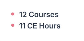 12 Courses" and "11 CE Hours" appear with pink dots, representing key healthcare training on medbridge.