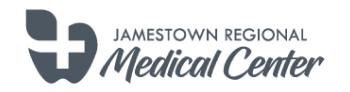 Jamestown Regional Medical Center logo with a stylized cross, leaf, and bold-script center name.
