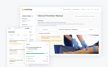 Screenshot of Medbridge clinical procedure manual and learning platform.
