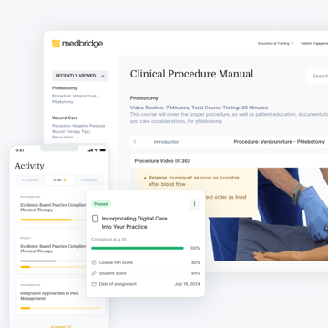 Screenshot of Medbridge clinical procedure manual and learning platform.