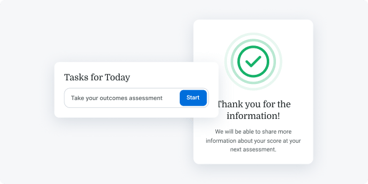 A medbridge screen shows a "Tasks for Today" box, an assessment button, and a "Thank you for the information!" message.
