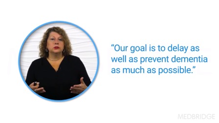 A woman talks about dementia prevention, emphasizing medbridge's role in advancing digital healthcare efforts.