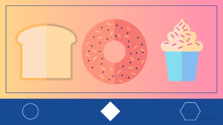 Illustration of a bread slice, donut, and cupcake with abstract shapes, symbolizing Medbridge's digital healthcare integration.