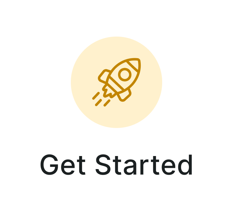 Yellow circle with a simple rocket icon above bold black "Get Started" text, referencing medbridge healthcare education.