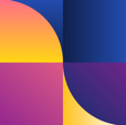 Abstract geometric image with blue, yellow, pink, and purple quadrants and overlapping circles for medbridge digital healthcare.