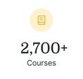 A yellow open book icon above "2,700+ Courses" on a white background, medbridge branding.