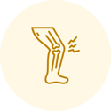 Illustration of a painful knee joint with motion lines on a light circular background.