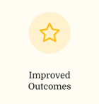 A yellow star inside a circle with "Improved Outcomes" below it, representing Medbridge.