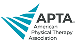 The American Physical Therapy Association logo has blue stripes with "APTA" above its name, reflecting a dedication to healthcare education, similar to platforms like Medbridge.