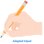 A hand holds a pencil in an adapted tripod grip, a technique highlighted in medbridge healthcare education.