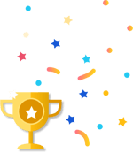 A gold trophy with a white star is surrounded by colorful confetti and stars, celebrating achievements in medbridge.