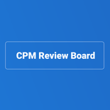 Blue background with "CPM Review Board" in white text and a rectangular border.