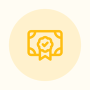 A yellow Medbridge certificate icon featuring a circular badge with a checkmark on a light background.