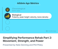 Infographic showing athlete age metrics like birth date, puberty, peak height velocity, and bone density for individualized development in digital healthcare by medbridge.