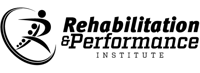 Rehabilitation & Performance Institute logo with a moving figure and bold text, emphasizing hybrid care and innovative software.