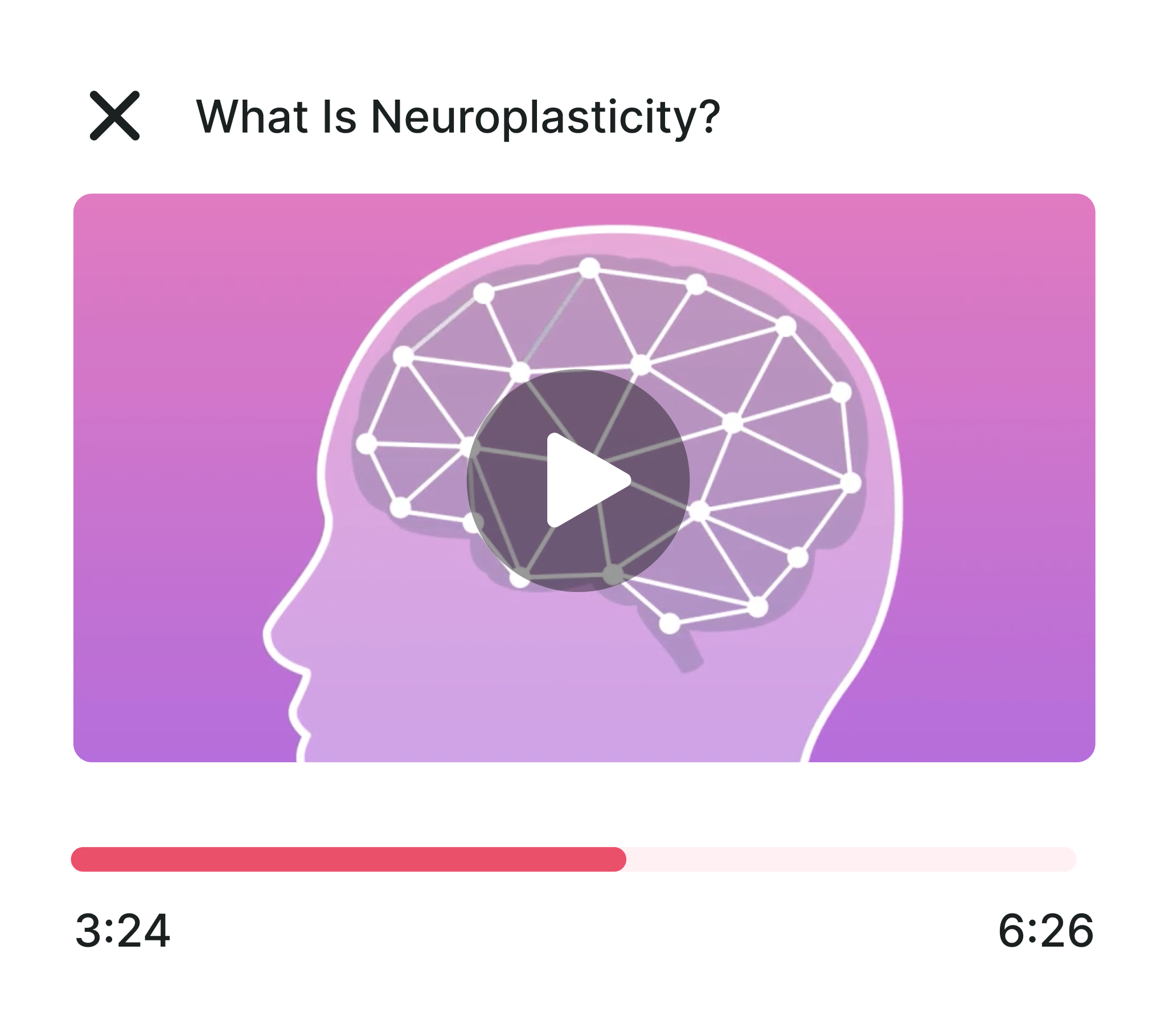 Illustration of a brain within a video player interface titled "What Is Neuroplasticity?" for medbridge.