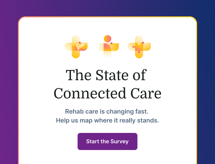 “The State of Connected Care” survey invite with icons and a “Start the Survey” button on a purple and blue gradient background.