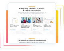 A medbridge webpage with card-style featured RTM resources like articles, calculators, and handouts on digital healthcare.