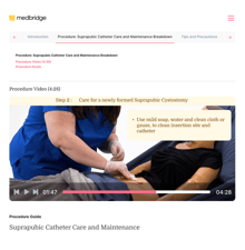 Medbridge demonstration of cleaning a catheter insertion site with mild soap and water.